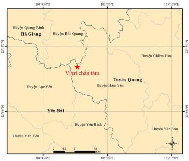 Tâm chấn trận động đất chiều nay ở Tuyên Quang. (Ảnh: TPO)